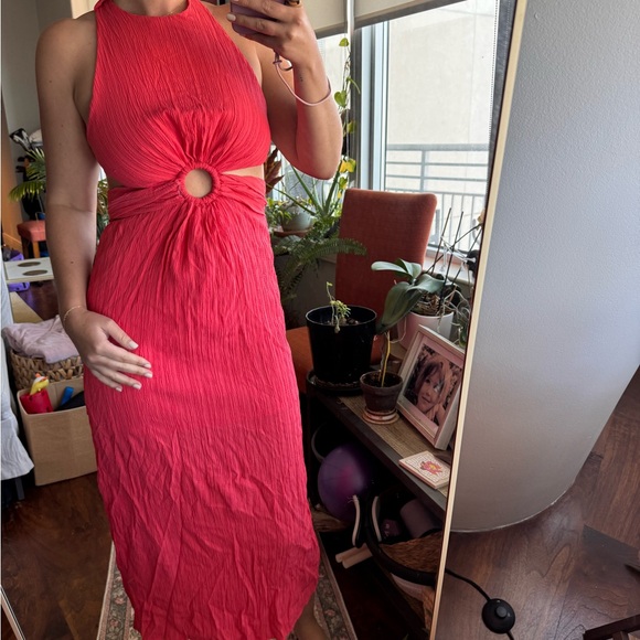 HYFVE Dresses & Skirts - HYFVE Red Cut Out Ring Accent Midi Halter Sleeveless Dress Size S